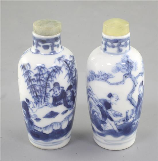 Two Chinese blue and white snuff bottles, 19th century, height 7.3cm